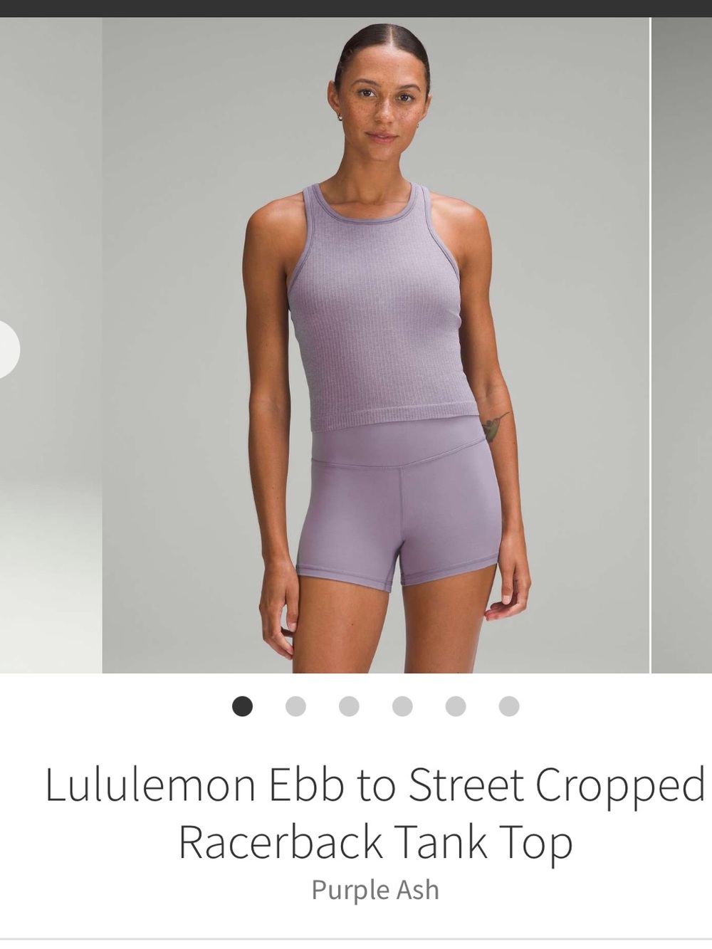 Lululemon Ebb To street Cropped Racerback Tank Top Purple Ash Sz 6